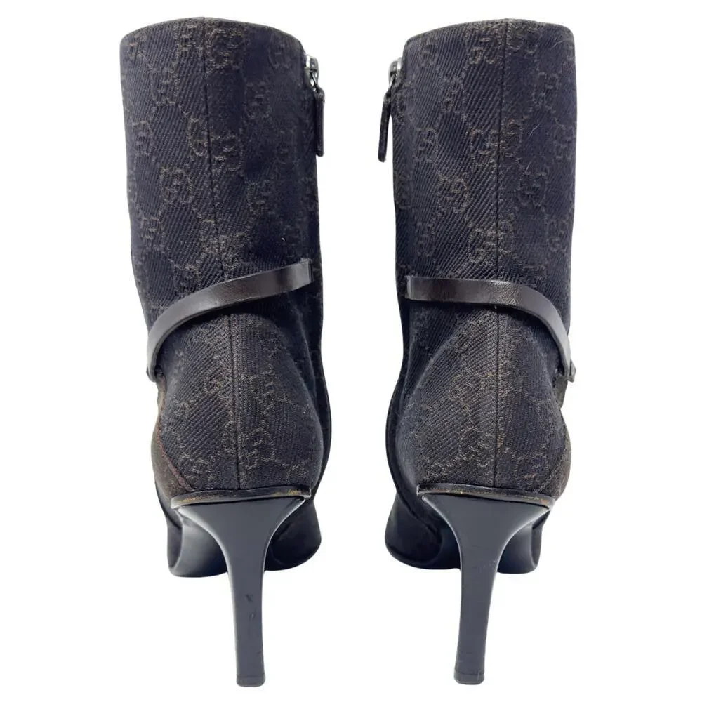 Gucci Boots GG Logo Monogram Supreme Chocolate Brown Leather Ankle Booties EU 37